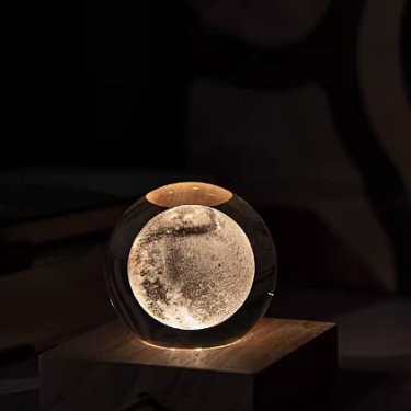 Crystal Moon Lamp — Glowing 3D Moon Night Light with Wooden Base