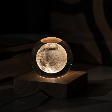 Crystal Moon Lamp — Glowing 3D Moon Night Light with Wooden Base